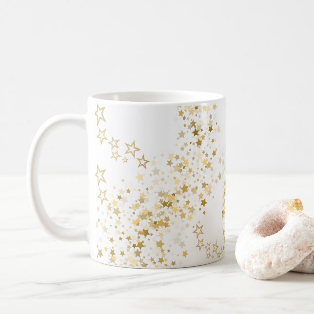 Caneca De Café White Mug with golden stars (Com Donut)