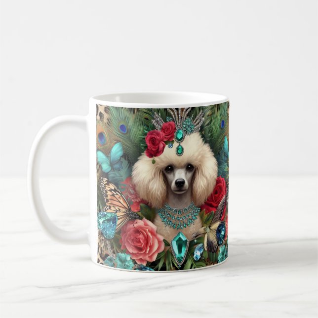 Caneca De Café White Poodle Dog Arte Floral (Esquerda)