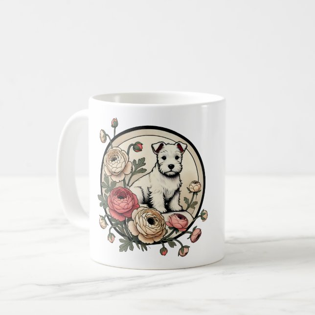Caneca De Café White Scottish Terrier Art Cute Scottie (Frente Esquerda)