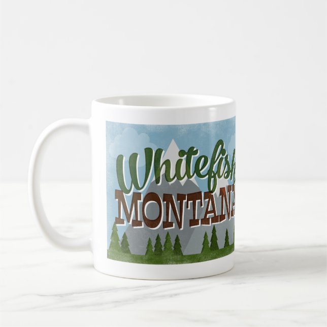 Caneca De Café Whitefish Montana Divertimento Retro Montanhas Sno (Esquerda)