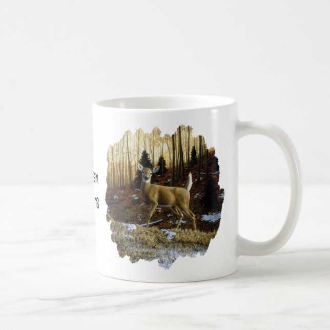 Caneca De Café Whitetail Deer Doe na Floresta de outono (Direita)