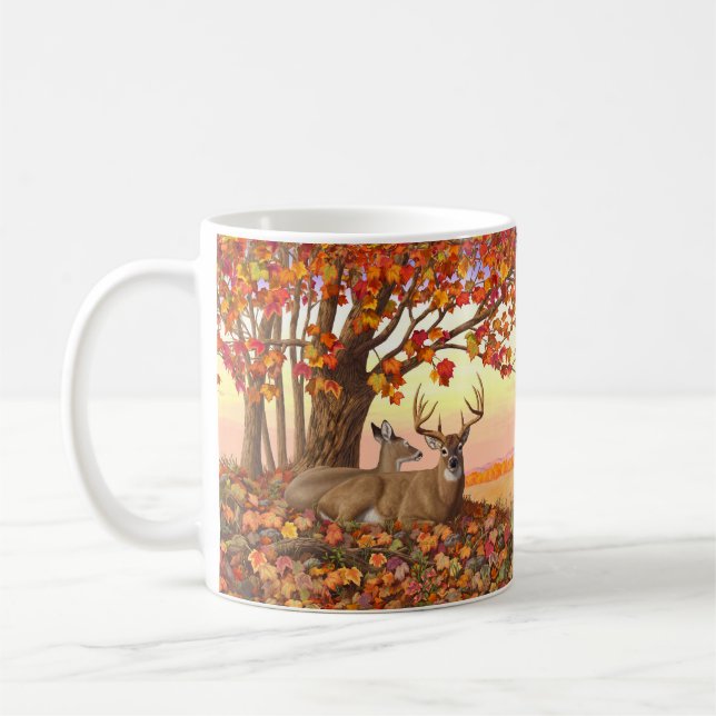 Caneca De Café Whitetail Deer no outono de Nova Inglaterra cai em (Esquerda)