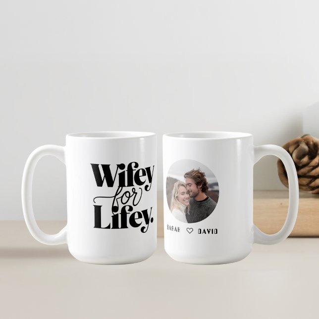 Caneca De Café Wifey for Lifey | Gift Mug for Wife With Photo (Criador carregado)