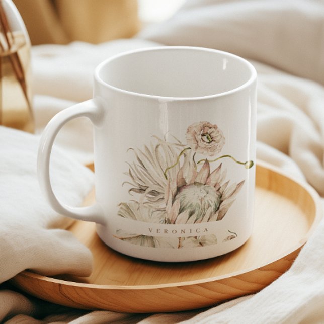 Caneca De Café Wild Boho Protea Pampas Grass Floral Personalizado (Criador carregado)