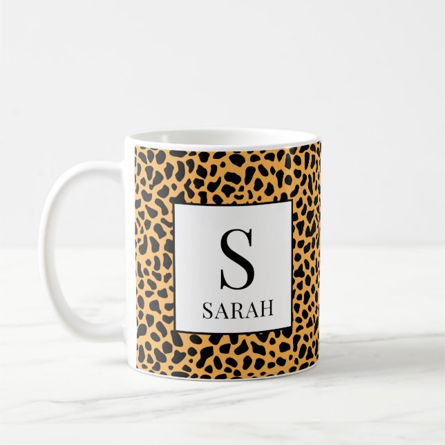 Caneca De Café Wild Leopard Print Initial Custom Name Mug (Esquerda)