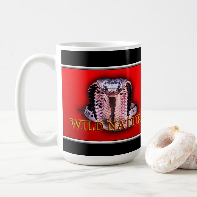 Caneca De Café WILD NATURE - coleção COBRA de design preto (Com Donut)