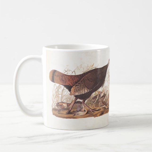 Caneca De Café Wild Turkey Hen e Pintinhos Audubon Bookplate (Esquerda)