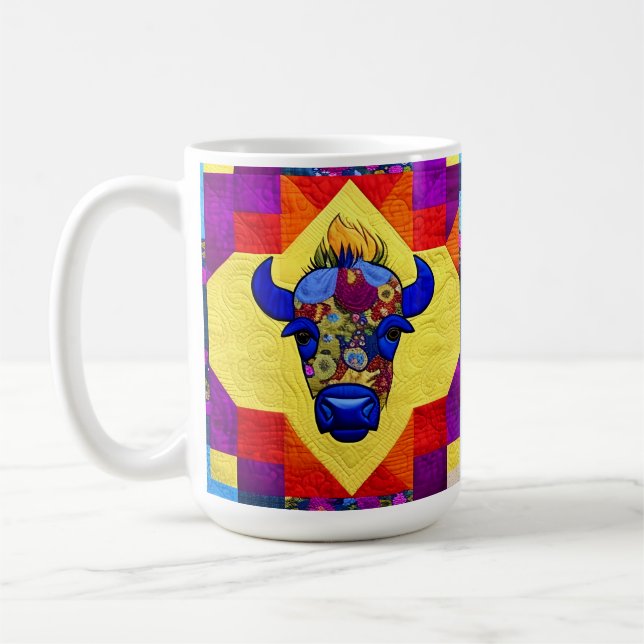 Caneca De Café Wild West Bison Quilt Like Design (Esquerda)