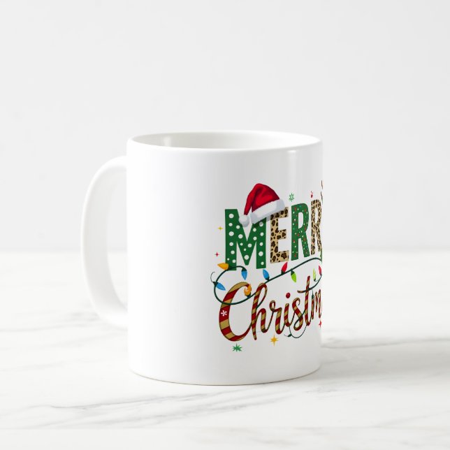 Caneca De Café Wild Whimsical Merry Christmas Leopard Print (Frente Esquerda)