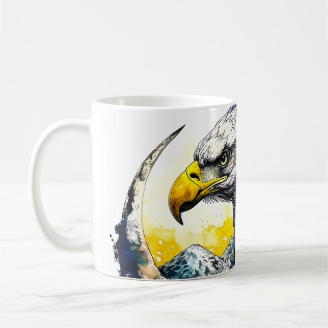 Caneca De Café Wilderness Watercolor Forest Moon Eagle (Esquerda)