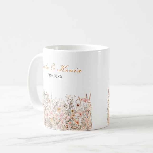 Caneca De Café Wildflower Spring Blush Pink Floral Wedding (Frente Esquerda)