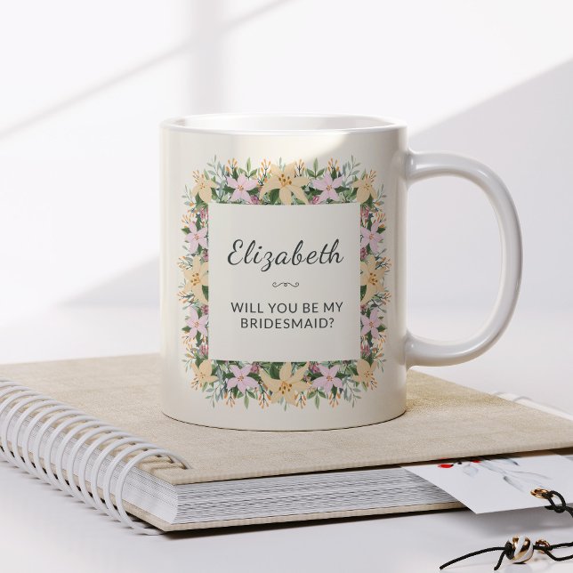Caneca De Café Will You Be My Bridesmaid | Floral Mug (Criador carregado)