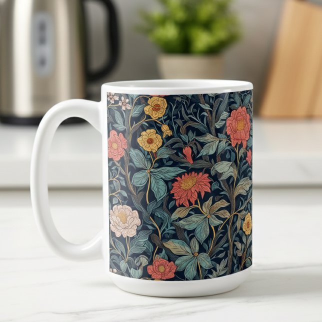 Caneca De Café William Morris Blue Teal Arts & Crafts Floral (Criador carregado)