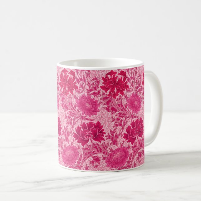 Caneca De Café William Morris Chrysanthemums, Fuchsia Pink (Frente Esquerda)