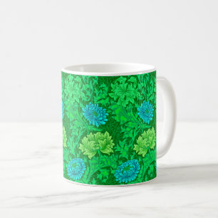 Caneca De Café William Morris Chrysanthemums, Verde limão & Aqua
