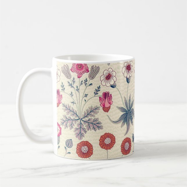 Caneca De Café William Morris Daisy Padrão Floral Vermelho Laranj (Esquerda)