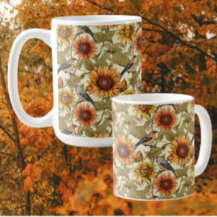 Caneca De Café William Morris Girassóis de Outono Pássaros Outono