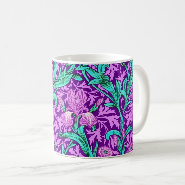 Caneca De Café William Morris Irises, Ametista Roxo (Frente Esquerda)