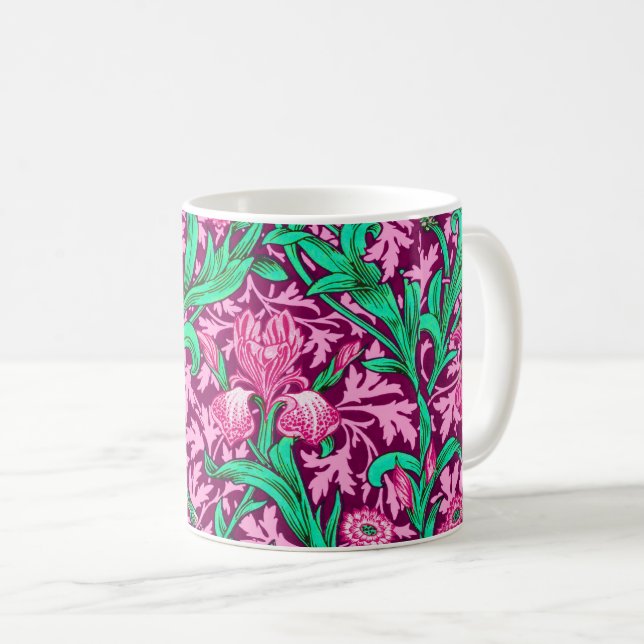 Caneca De Café William Morris Irises, Fuchsia Pink e Wine (Frente Esquerda)