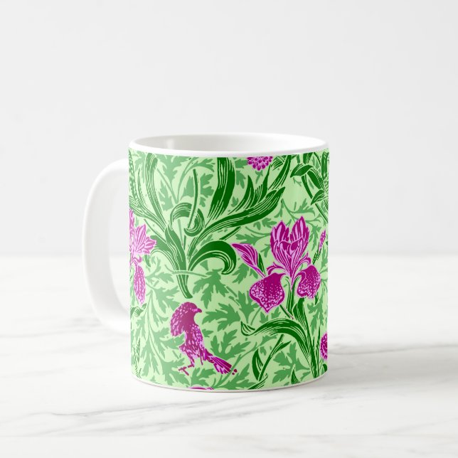Caneca De Café William Morris Irises, Green, Magenta e Orchid (Frente Esquerda)