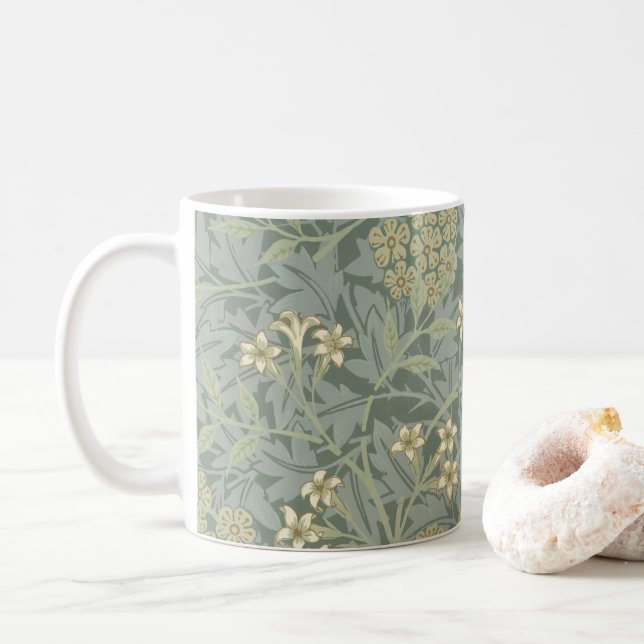 Caneca De Café William Morris Jasmine Blue Botanic Art (Com Donut)
