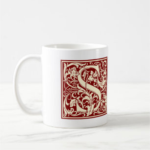 Caneca De Café William Morris - Letra S Monograma Vermelho Inicia