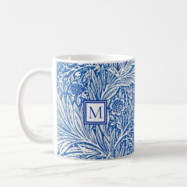 Caneca De Café William Morris Marigold Blue Monograma (Esquerda)