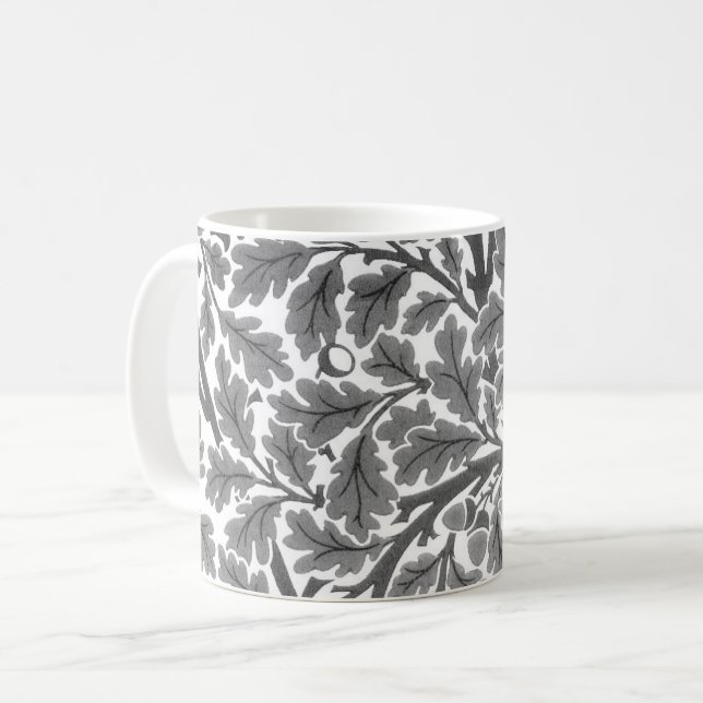 Caneca De Café William Morris Oak Leaves, Cinzas/Cinzas e Branco (Frente Esquerda)