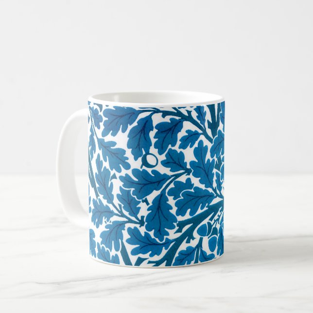 Caneca De Café William Morris Oak Leaves, Sapphire Blue e White (Frente Esquerda)