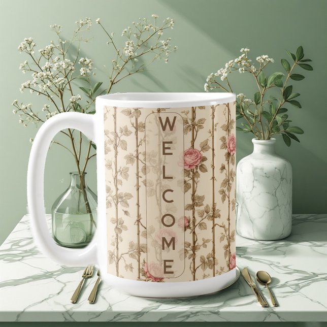 Caneca De Café William Morris Rose Climbing Trellis Flora Welcome (William Morris Rose Climbing Trellis Flora Welcome Coffee Mug)