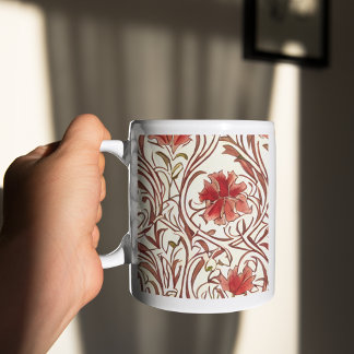 Caneca De Café William Morris Watercolor Dourado Red Brown Ivory