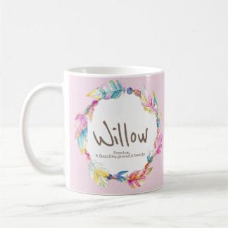 Caneca De Café Willow name meaning feather bead watercolor pink