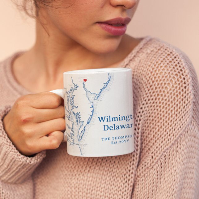 Caneca De Café Wilmington Delaware Gift (Wilmington Delaware Custom Coffee Mug with Chesapeake bay Map from Coastal Map Designs)