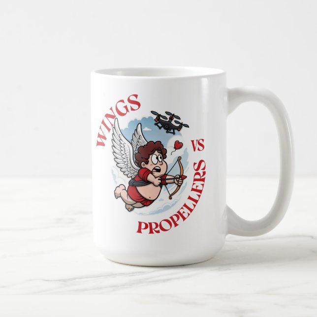 Caneca De Café Wings vs Propellers, Cupidon vs Drone, Valentine’s (Direita)