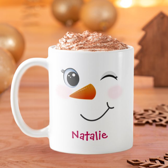 Caneca De Café Winking Snowman Personalizado Mug para Crianças (Cute Silly Snowman Face)