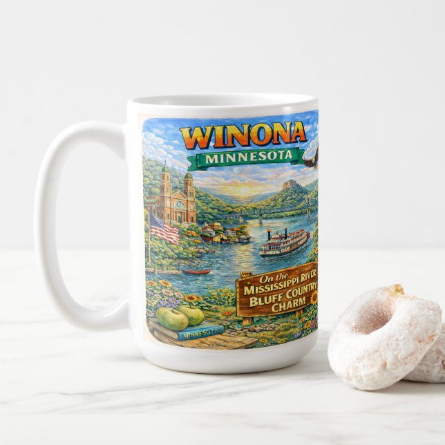 Caneca De Café Winona, MN Minnesota Souvenir Gift Mug (Com Donut)