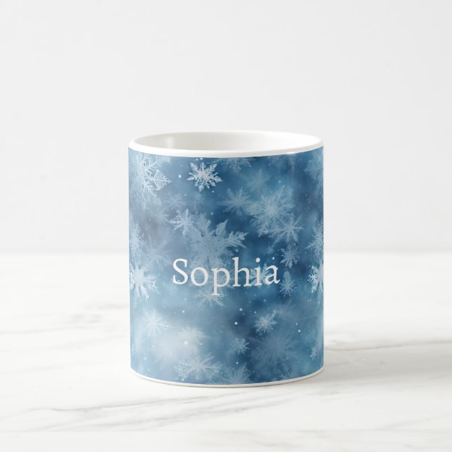 Caneca De Café Winter Blue White Snowflakes Christmas (Centro)