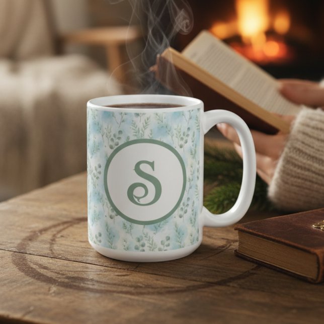 Caneca De Café Winter Botanical Monogram Mug (Botanical monogram coffee mug)