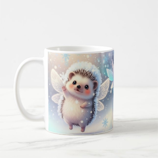 Caneca De Café Winter Fairy Hedgehogs Mug – Cute Snowflake  (Esquerda)