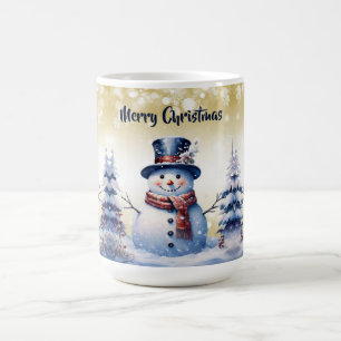 Caneca De Café Winter Forest Snowman Natal   DOURADO