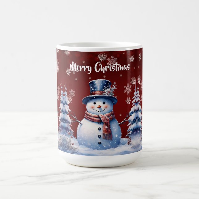 Caneca De Café Winter Forest Snowman Natal | Vermelha (Centro)
