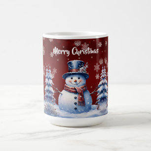 Caneca De Café Winter Forest Snowman Natal Vermelha
