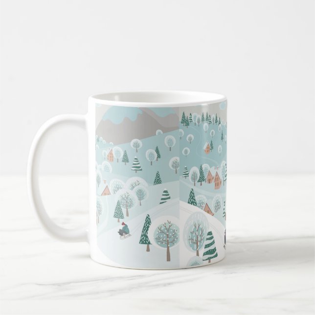 Caneca De Café Winter landscape with snow, trees and children on  (Esquerda)