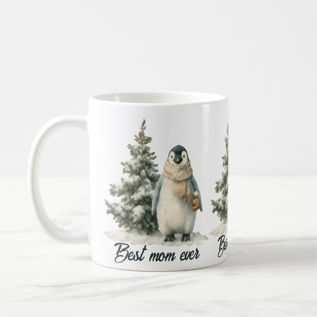 Caneca De Café Winter Penguin “Best Mom Ever” Design (Esquerda)
