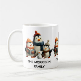 Caneca De Café Winter Penguin Family with Snowman