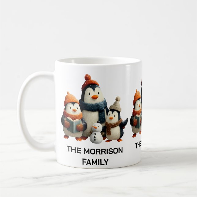 Caneca De Café Winter Penguin Family with Snowman (Esquerda)