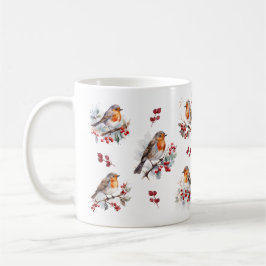 Caneca De Café Winter Robin Red Berries Natal