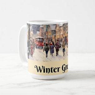 Caneca De Café Winter Saudações, rua da cidade de neve,