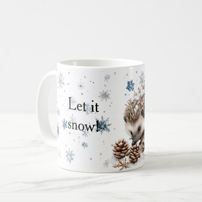 Caneca De Café Winter Snowflakes Hedgehog Let it snow Christmas (Frente Esquerda)