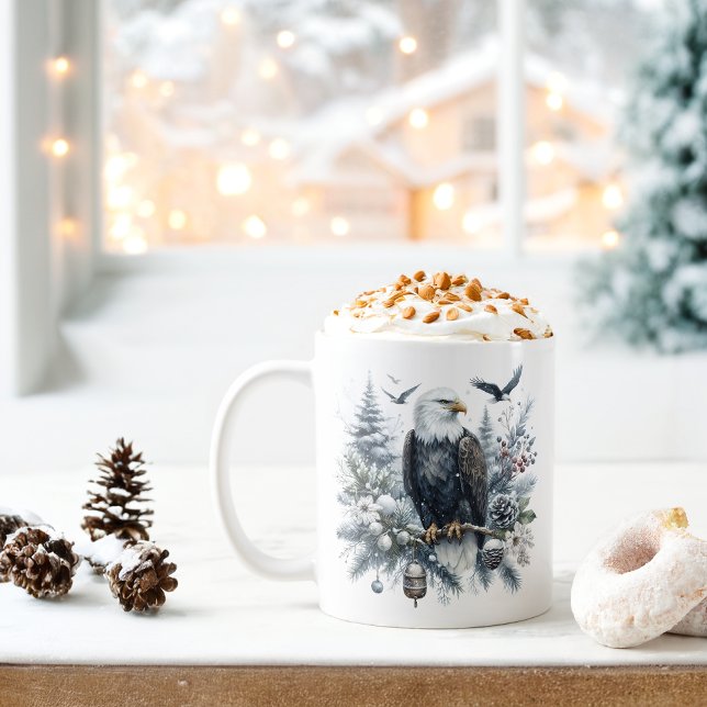 Caneca De Café Winter Vibes Watercolor Bald Eagle - (Criador carregado)